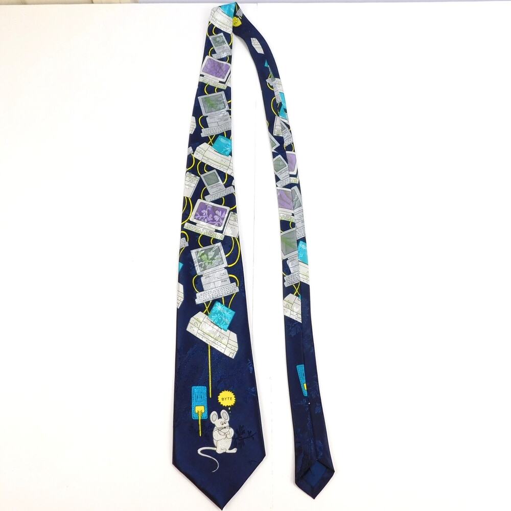 Vintage Renaissance Computer Mouse BYTE Necktie 57" Retro Tech 90s Korea